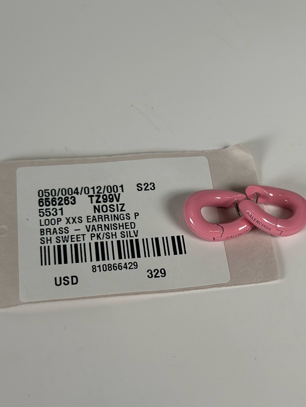 NWT Balenciaga Pink Loop XXS Varnished Brass Earrings
